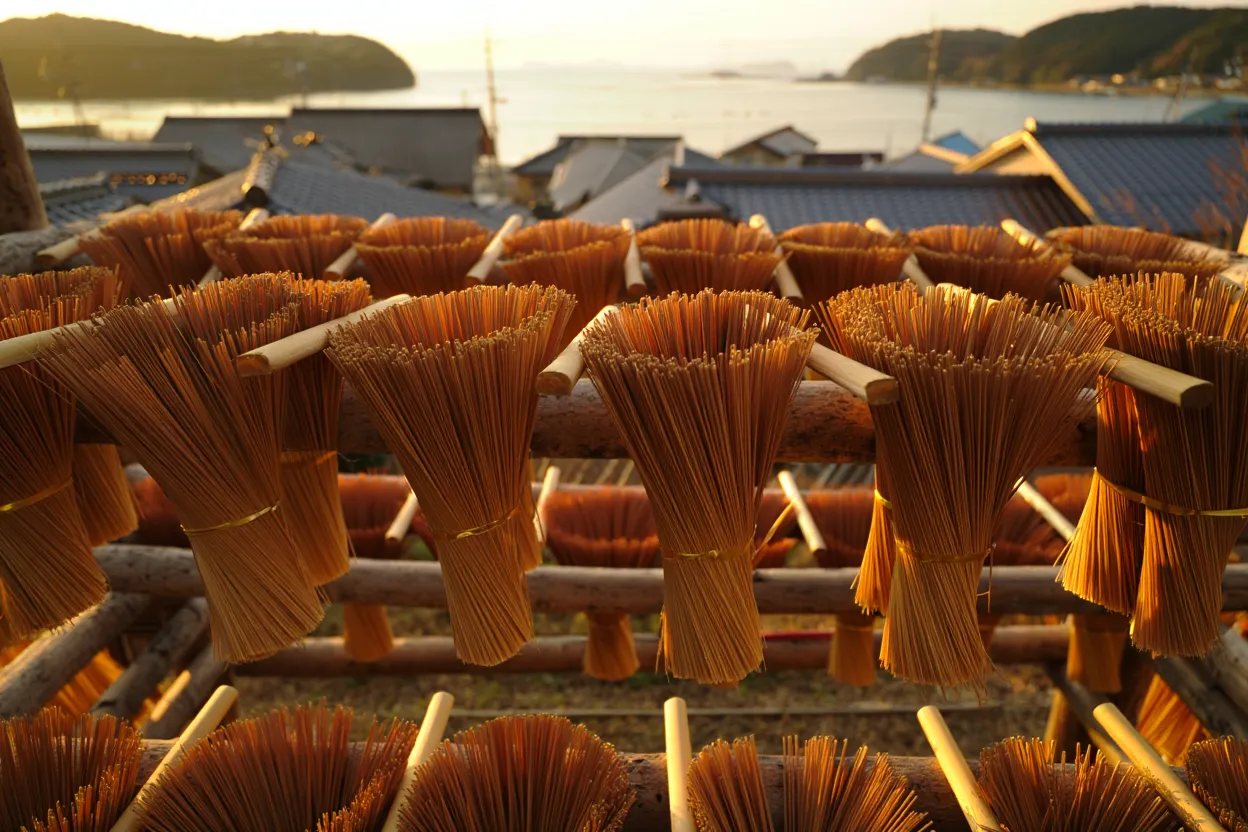 Bâtonnets d'encens séchant au soleil sur l'île d'Awaji, Kansai, Japon